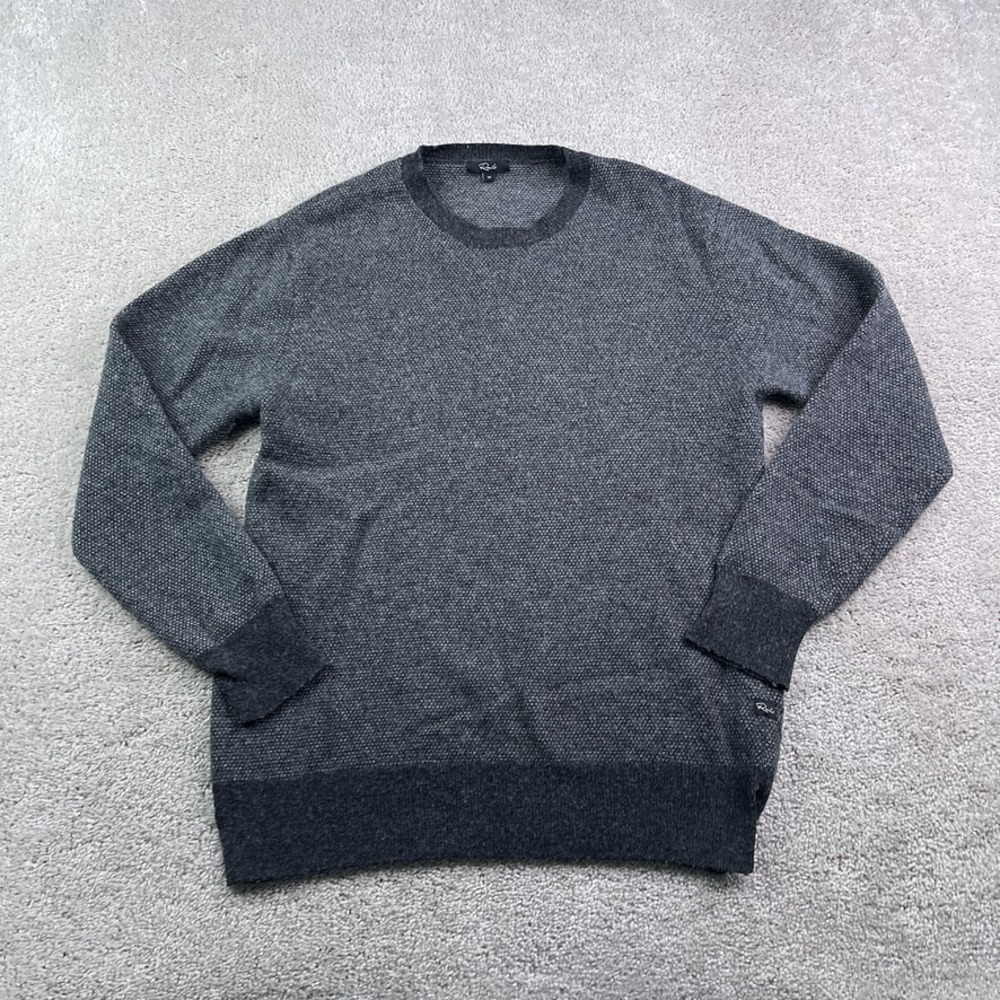 Rails Sweater Mens Medium Grey Birdseye Knit Wool Blend Crewneck Pullover